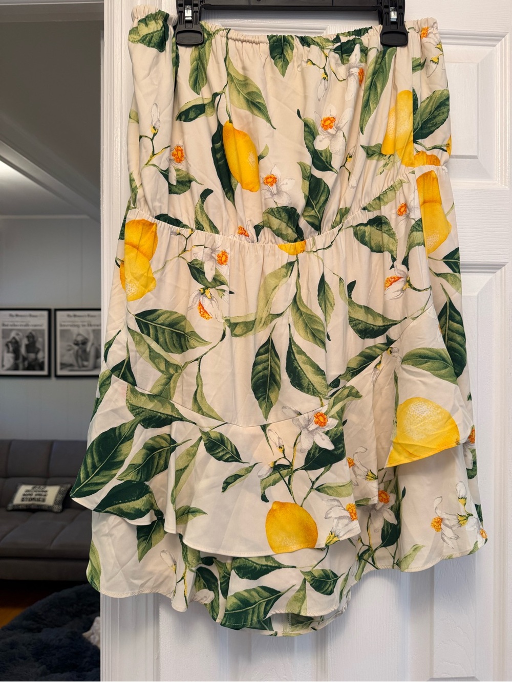 Express Cream Lemon-Print Ruffled Romper